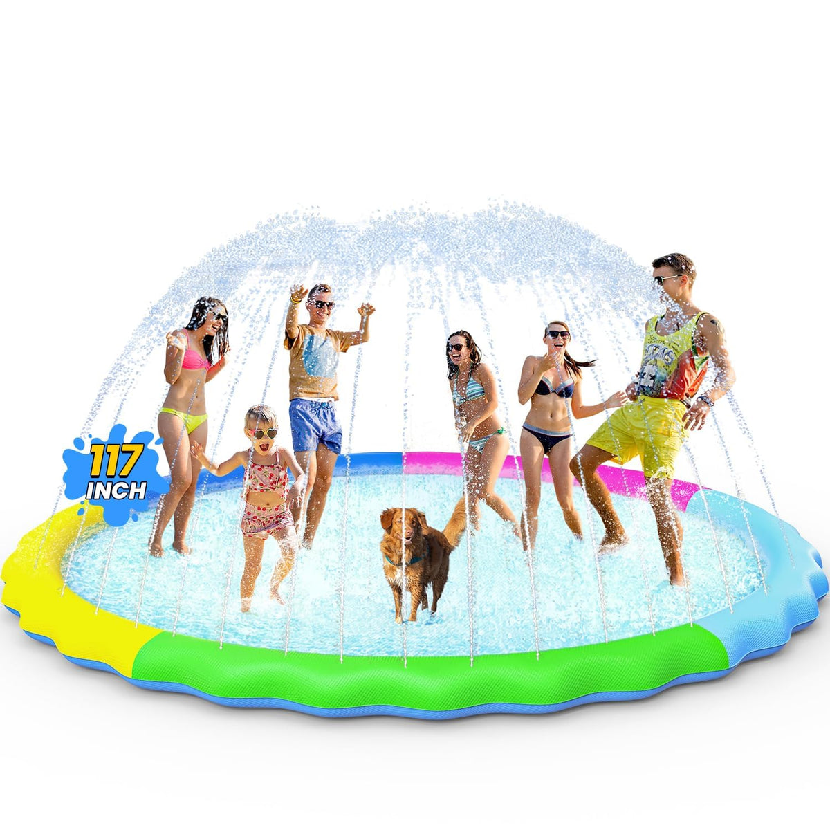 VISTOP 67" Non-Slip Splash Pad for Kids and Dogs, Thickened Sprinkler Pool for Toddlers, Outdoor Backyard Water Toys, Fun Fountain Play Mat for Babies, Children & Pets Blue