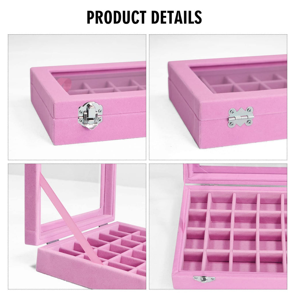 Vicoter Velvet Jewelry Box 24 Grid Jewelry Ring Display Organiser Box Tray Holder Earrings Storage Case for Girls Wife Mom Women (Beige)