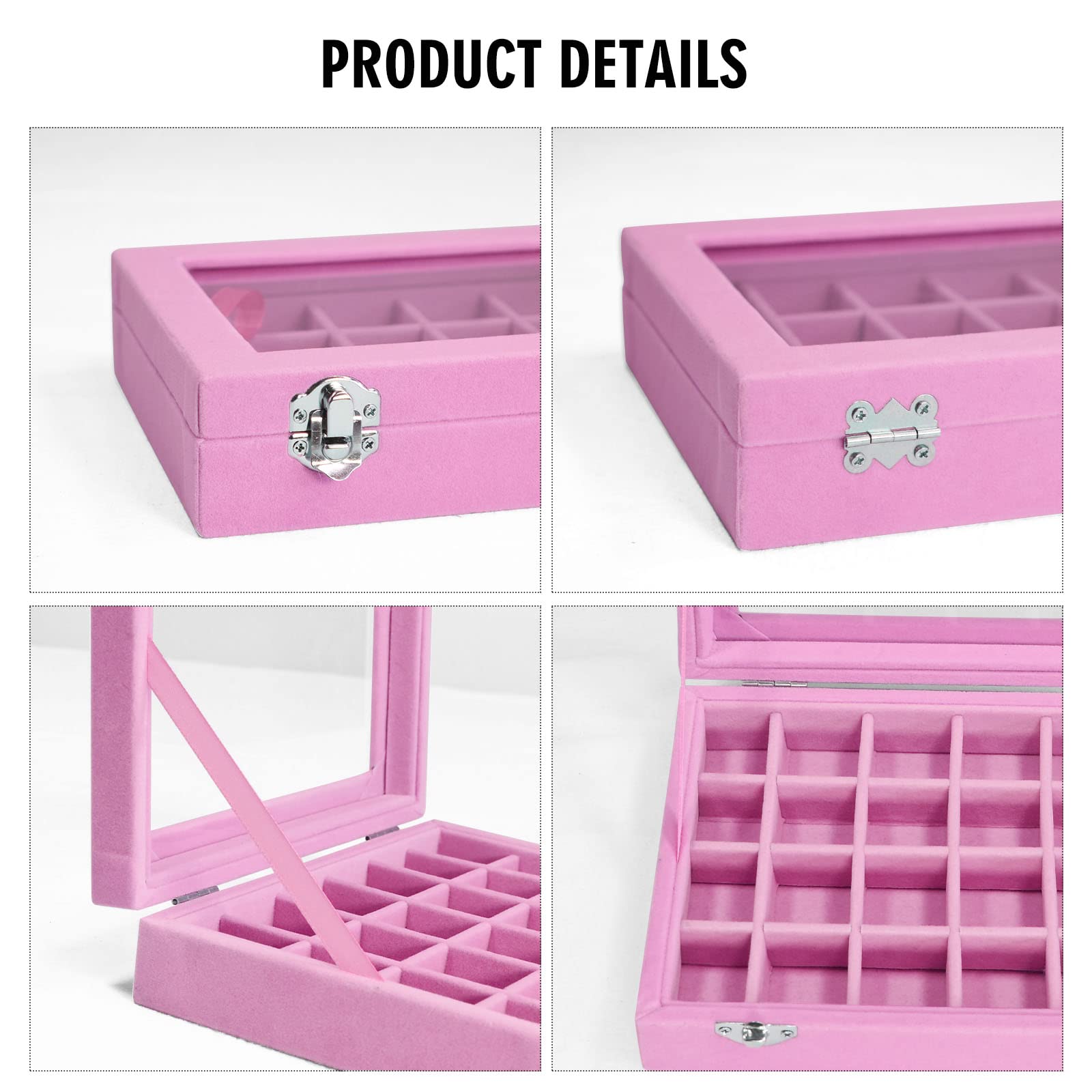 Vicoter Velvet Jewelry Box 24 Grid Jewelry Ring Display Organiser Box Tray Holder Earrings Storage Case for Girls Wife Mom Women (Beige)