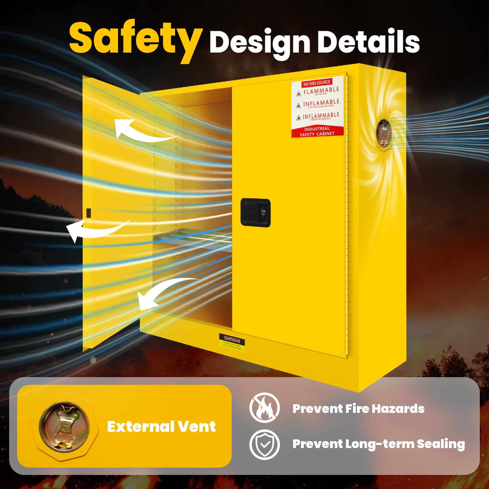 16 Gallon Flammable Storage Cabinet 18"x18"x23", Galvanized Steel, Flammable Safety Cabinet with Adjustable Shelf, for Industrial and Home Use, Yellow