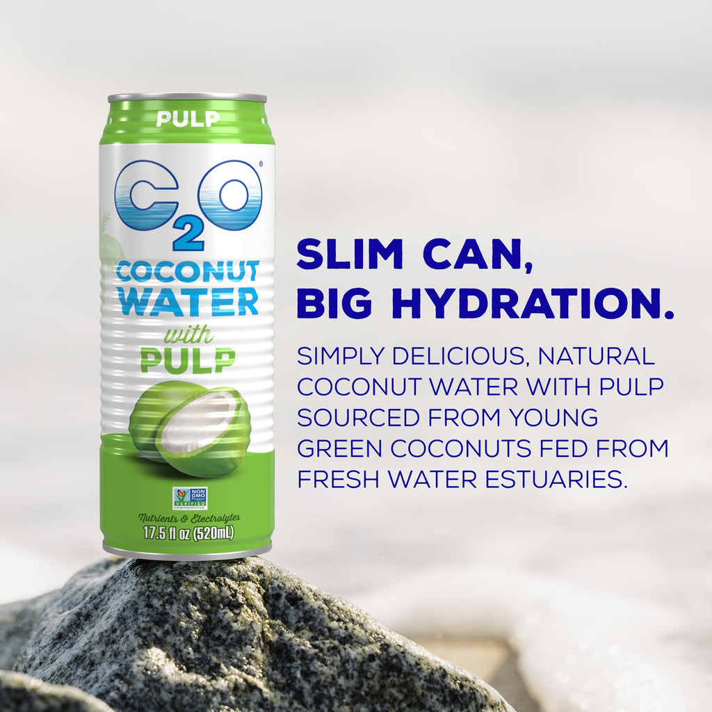 C2O - Coconut Water with Ginger, Lime, & Turmeric (12 Pack) - Made with Fresh Coconut Water - Plant Based - Non GMO - Canned Water - Natural Hydration, Electrolytes, & Potassium - 12 Cans, 17.5 FL OZ