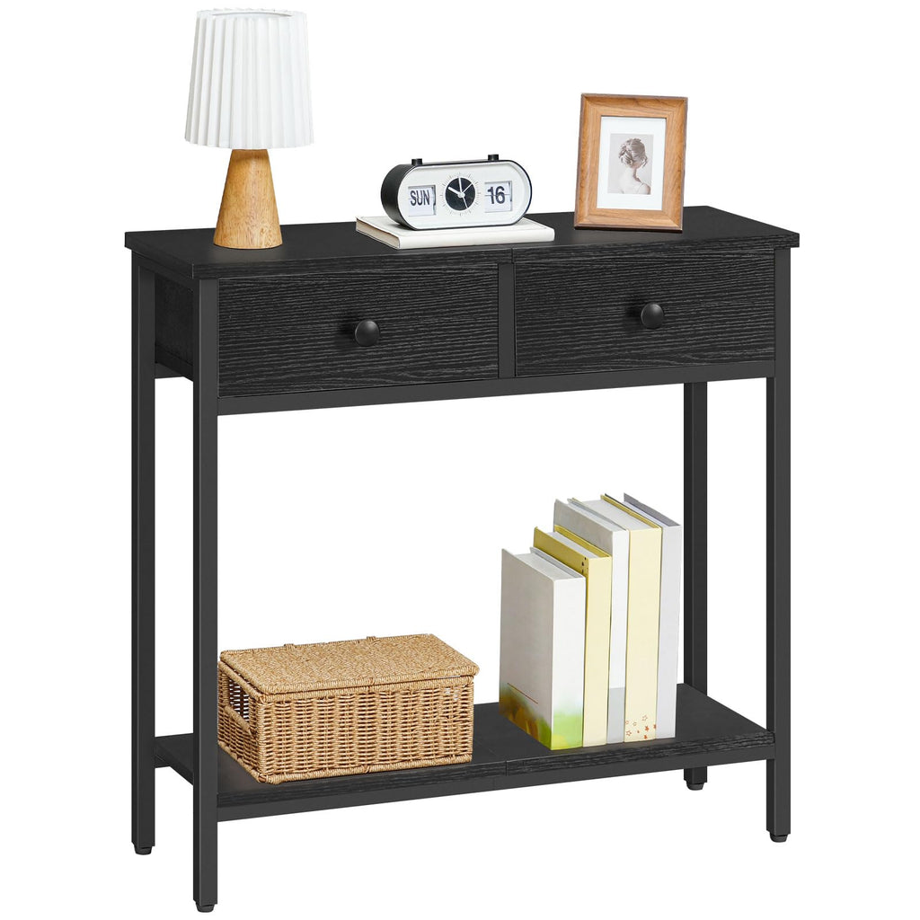 HOOBRO 29.5" Narrow Console Table with 2 Fabric Drawers, Small Entryway Table with 2-Tier Storage Shelves, Sofa Table, Behind Couch Table, for Living Room, Hallway, Black BB71XG01