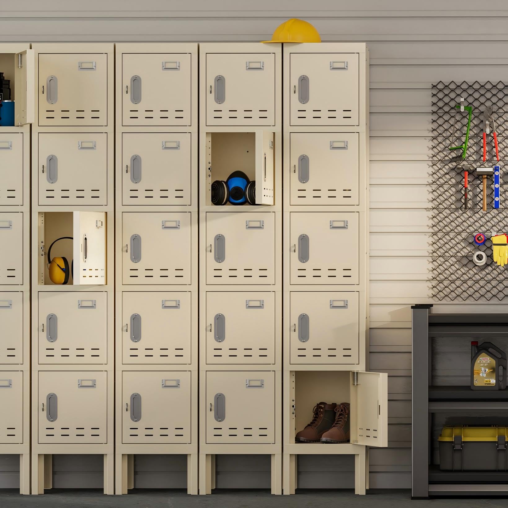 Lockers,Metal Locker, (Beige, 1 Door - (66.15" H x 11.8" W x 11.8" D))