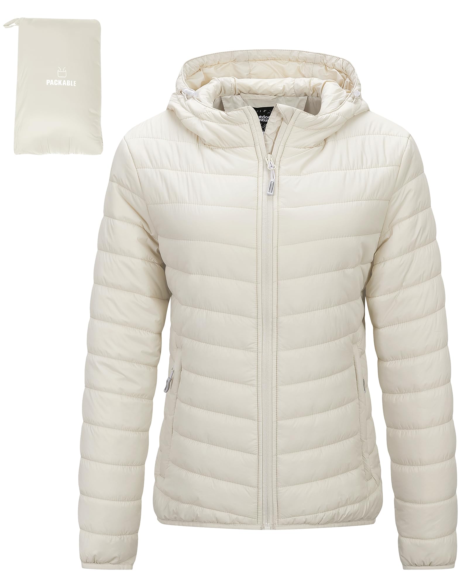 Outdoor Ventures Women's Packable Lightweight Full-Zip Puffer Jacket with Hood Quilted Winter Coat