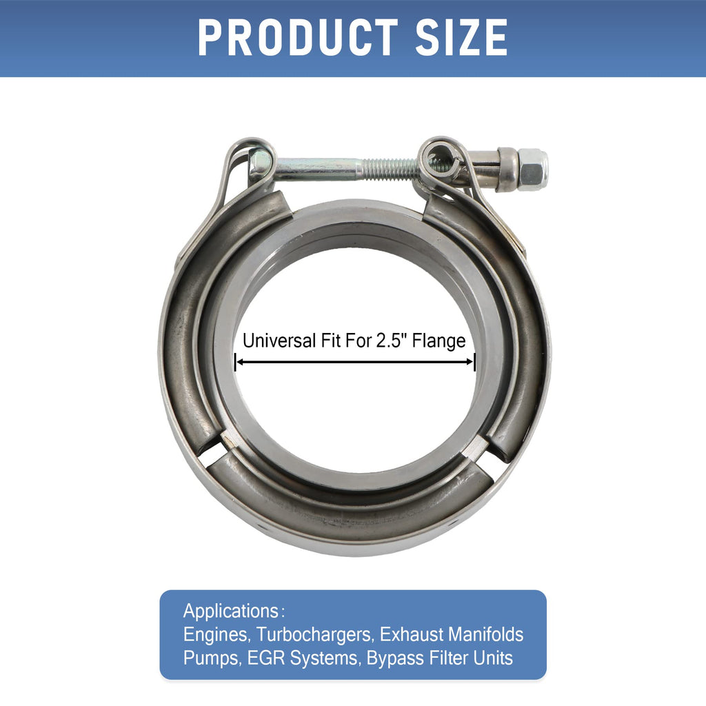 2.25" V-Band Flange Clamp Kit With Ridge Stainless Steel Replacement For Exhaust Downpipe 2.25 Inch