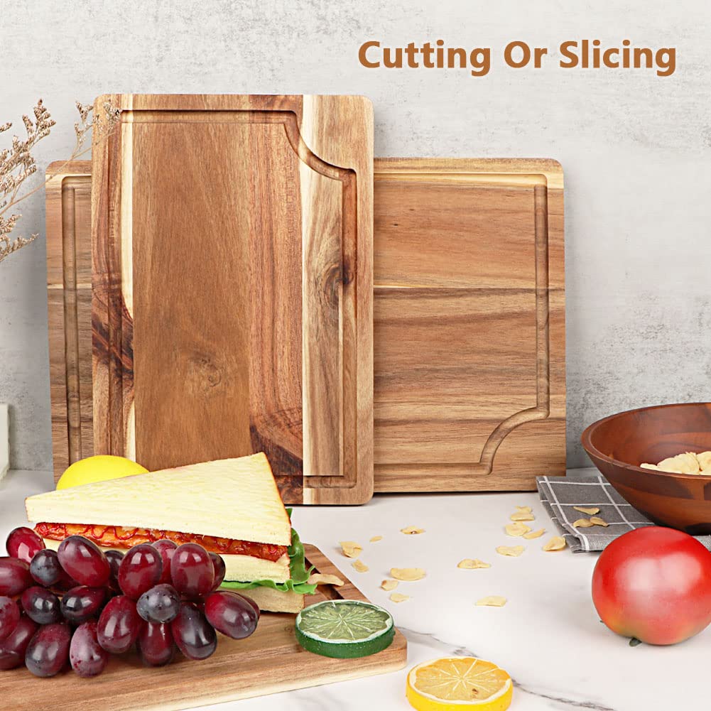 AIDEA Wood Cutting Board, Wooden Cutting Boards for Kitchen, Acacia Wood Chopping Board Set of 3 with Deep Juice Groove, for Meat, Vegetables, and Fruit