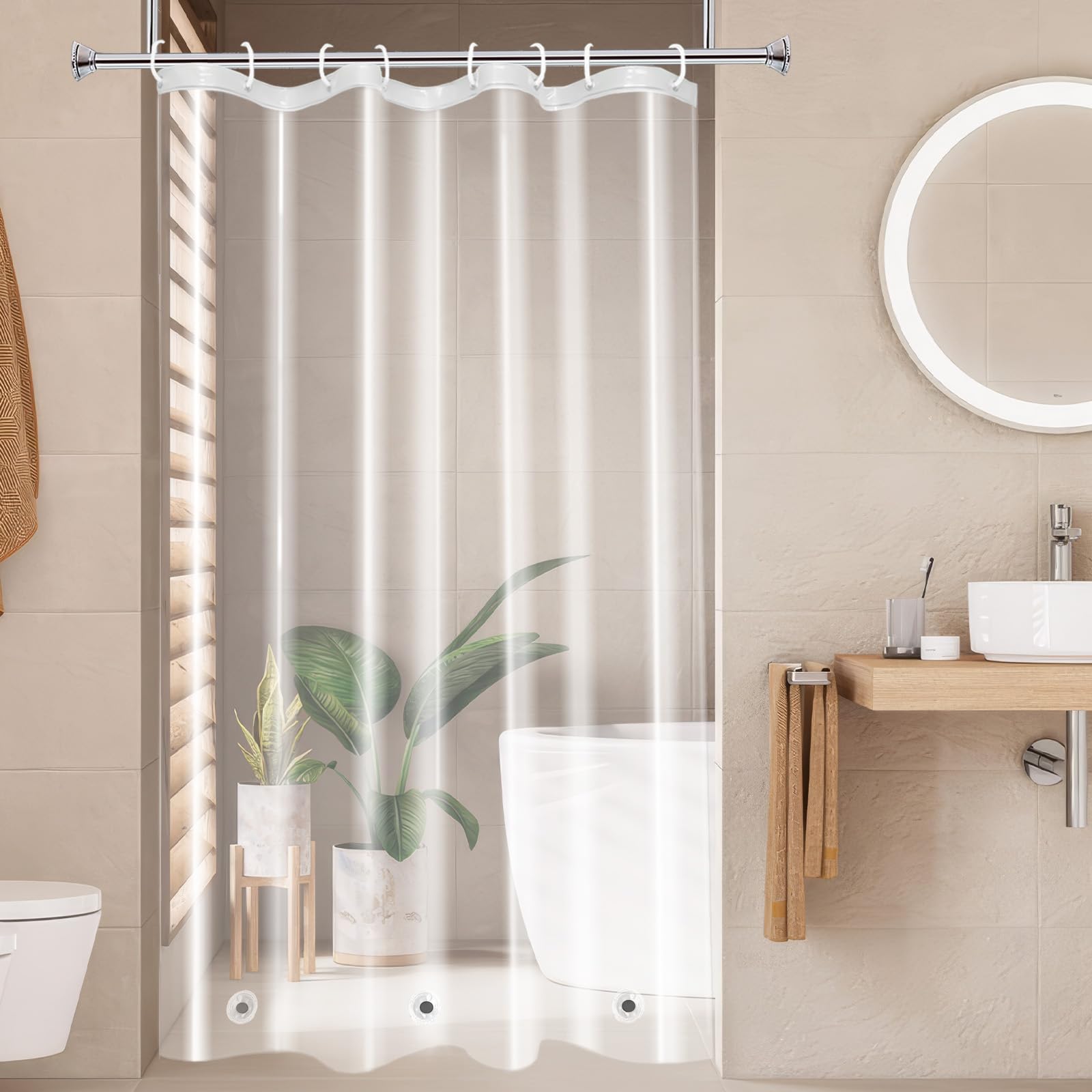AooHome Eva Small 36x72 Inches Shower Liner, See Through Clear 8 Gauge Bathroom Curtain with Hooks, Bottom Magnets, Water Repellent, Heavy Duty, Rust Proof Grommets