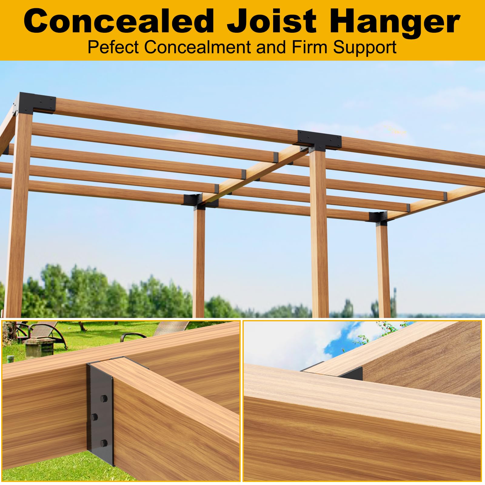 FMhotu Concealed Joist Hanger (1 Pack),4"x6" Outdoor Concealed-Flange Joist Bracket with Screws, Q235B Steel Powder Coated Concealed Mount Light Joist Hangers for 4"x6" Beam, Swing, Handrail, Fence