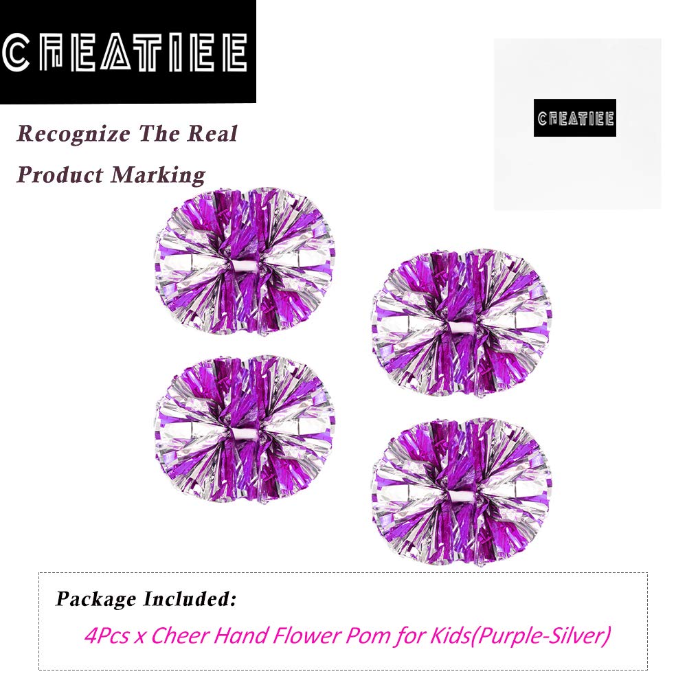 4Pcs Metallic Cheerleading Pom Poms, Creatiee 2 Pair Cheerleader Cheering Squad Pompoms for School Sports Dance Games Team Spirit Cheer