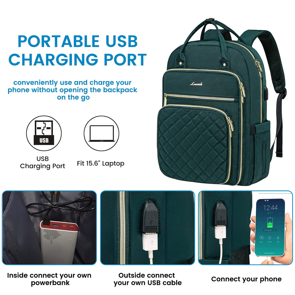 LOVEVOOK Laptop Backpack for Women, Water Resistant Travel Work Backpacks Purse College Business Teacher Nurse Computer bag with USB Charging Port