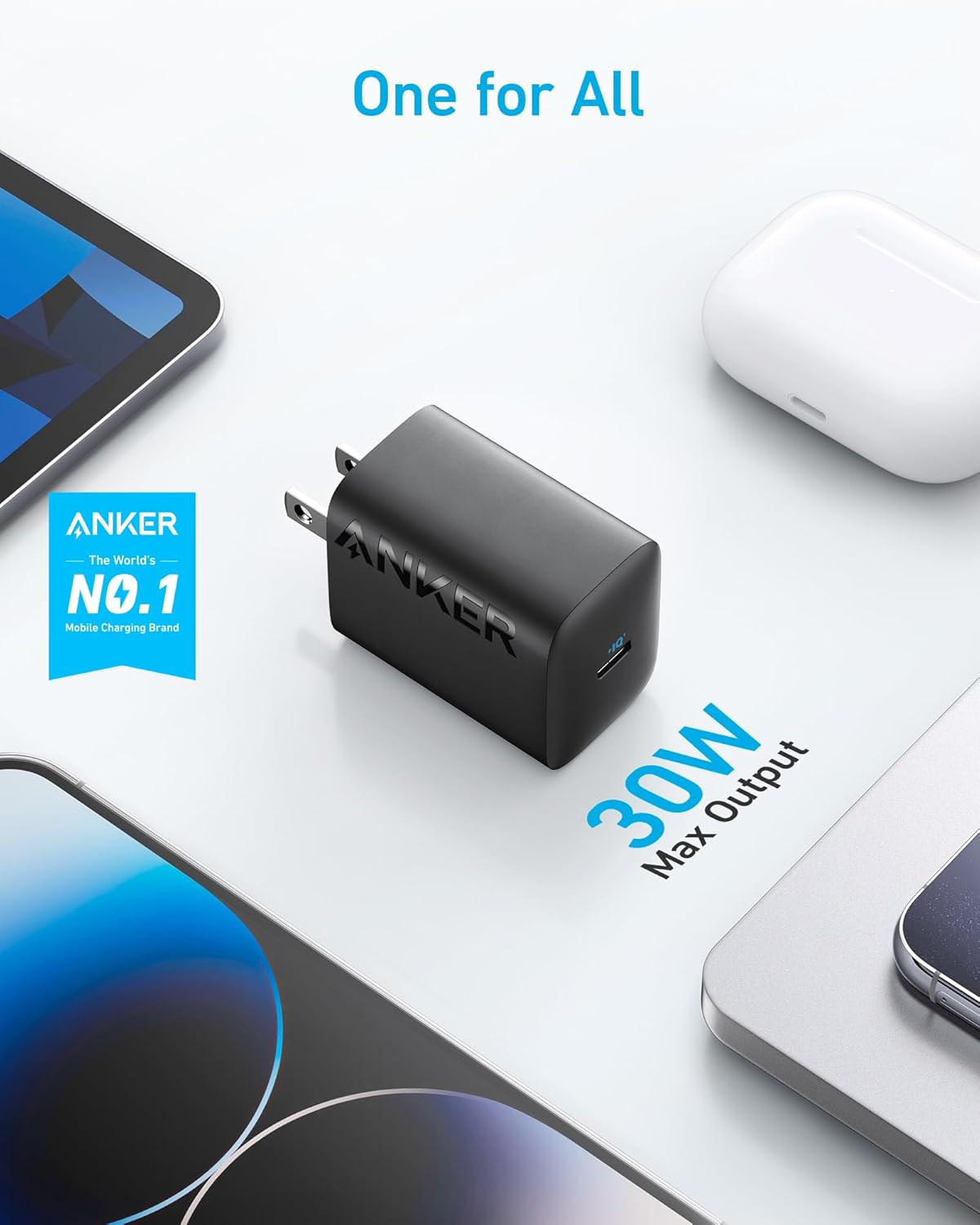 Anker 312 30W USB-C Charger, Charger Compact Foldable Design, 2-Pack 30W Fast Charger iPhone 14/13/12 Series, Samsung S23, MacBook Air, Pixelbook, iPad Pro, More (Cable Not Included) Black
