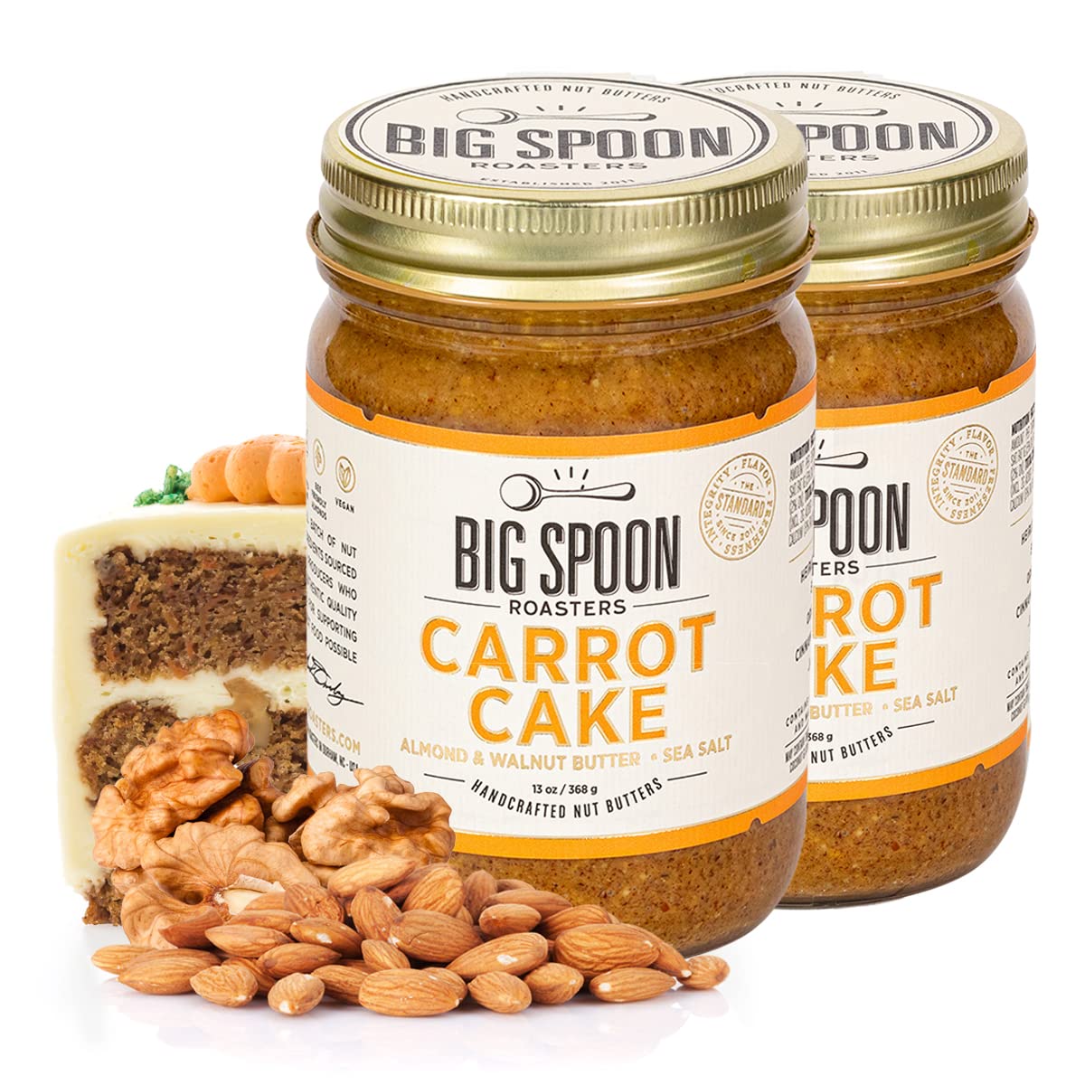 Big Spoon Roasters Carrot Cake Almond Butter With Sea Salt - Keto Friendly, Low Sugar Almond Butter - Crunchy & Bee-Friendly Almonds - Gourmet, Vegan Almond Nut Butter - 13 Ounces