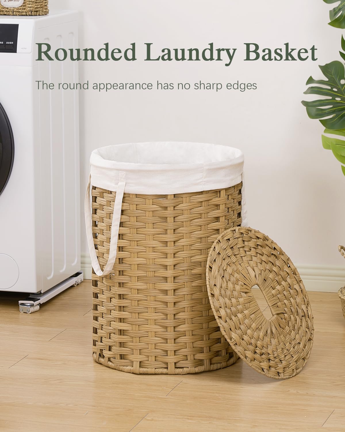 SETVSON Laundry Hamper with Lid Laundry Basket with Lid 19.0 Gal (72 L) Round Wicker Laundry Basket Handwoven Rattan Basket with Lid Removable Bag 2 Mesh Bags Handles for Living Room Bathroom Black