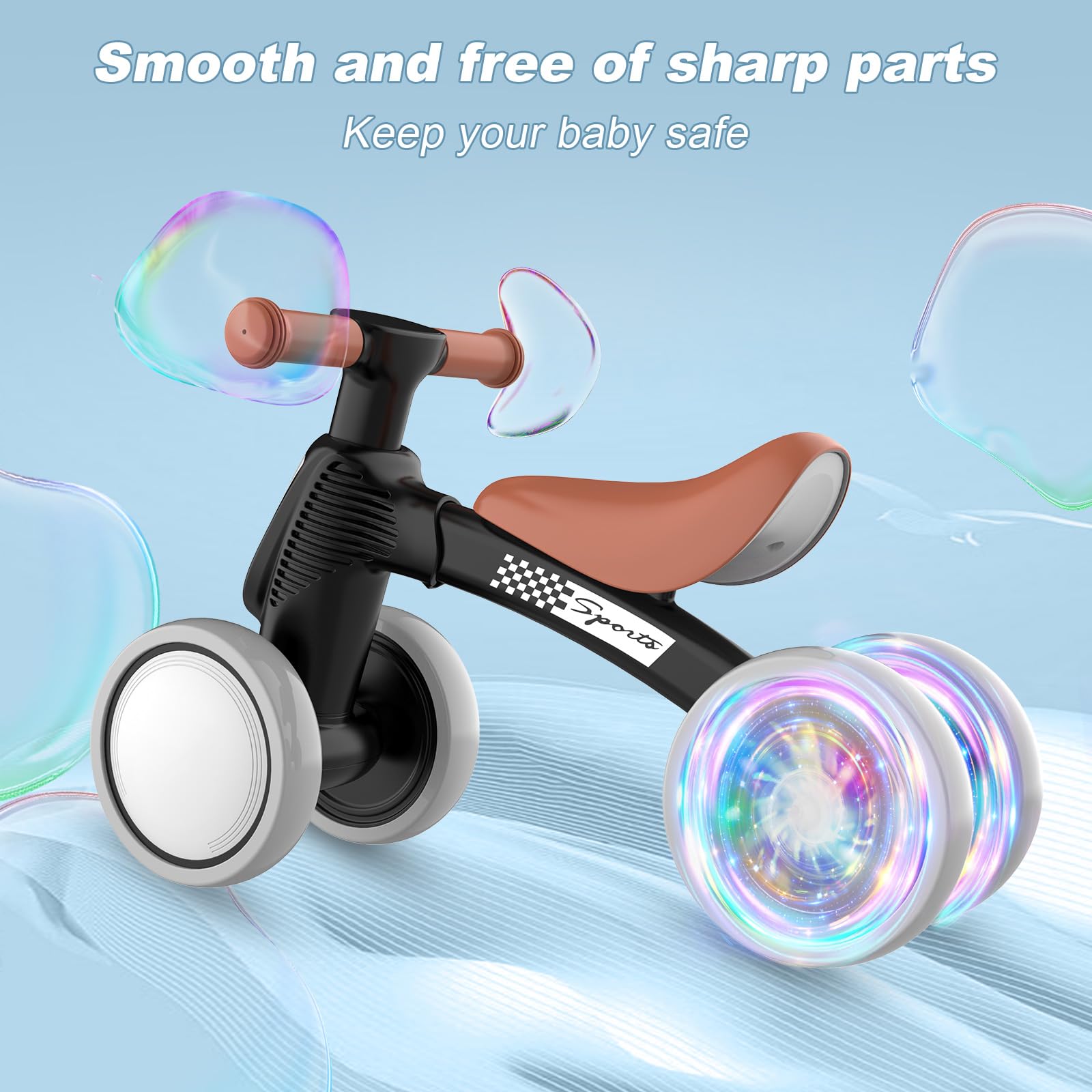 Colorful Lighting Baby Balance Bike Toys for 1 Year Old Boy Gifts, 10-36 Month Toddler Balance Bike, No Pedal 4 Silence Wheels & Soft Seat First Bike, One Year Old Boy Birthday Gift.