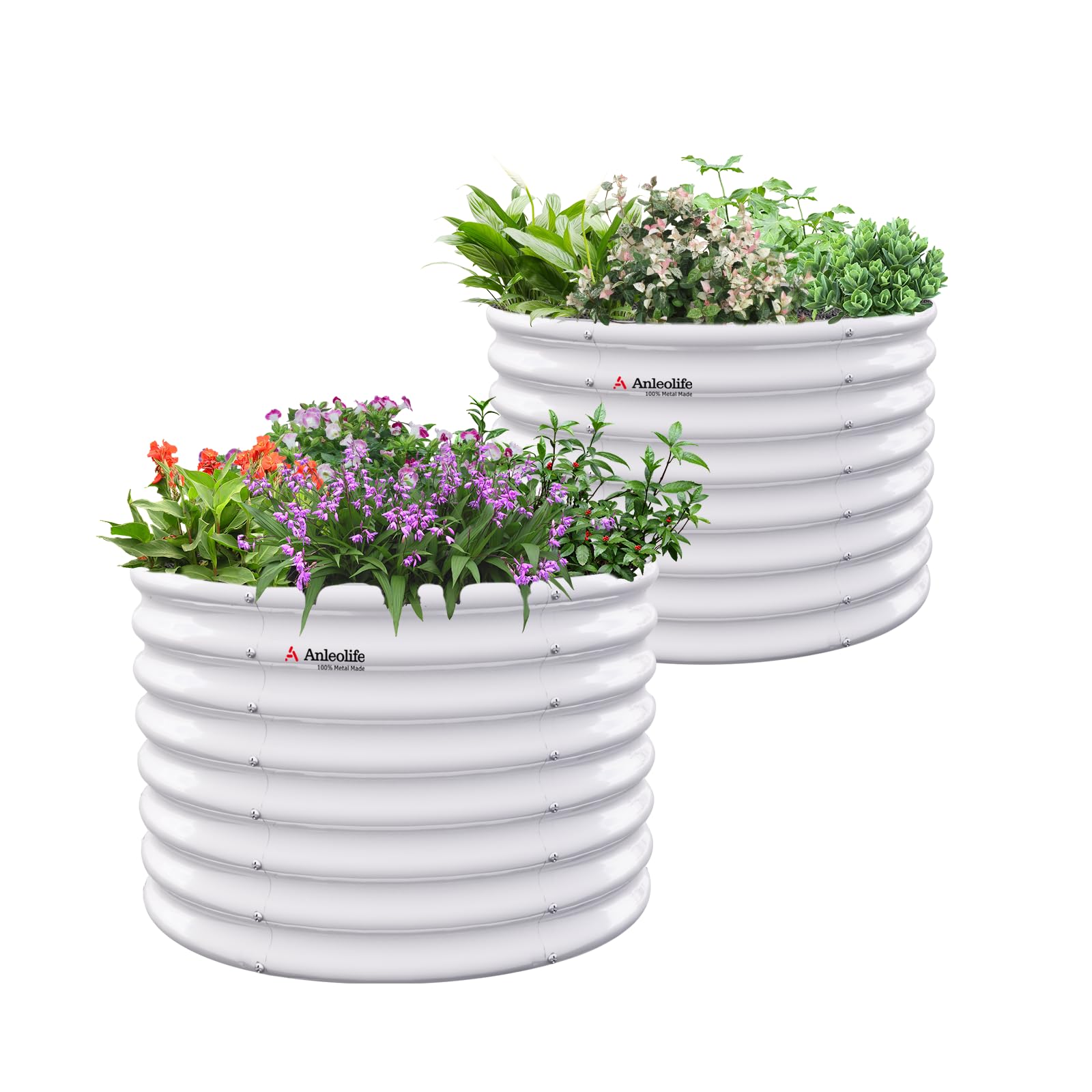 A ANLEOLIFE 2-Pack 3ft x 24” Tall Galvanized Raised Garden Beds Outdoor, Round Metal Planter Box for Planting Vegetables Flowers Herb, Anti-Rust & Easy-Setup, Quartz Grey
