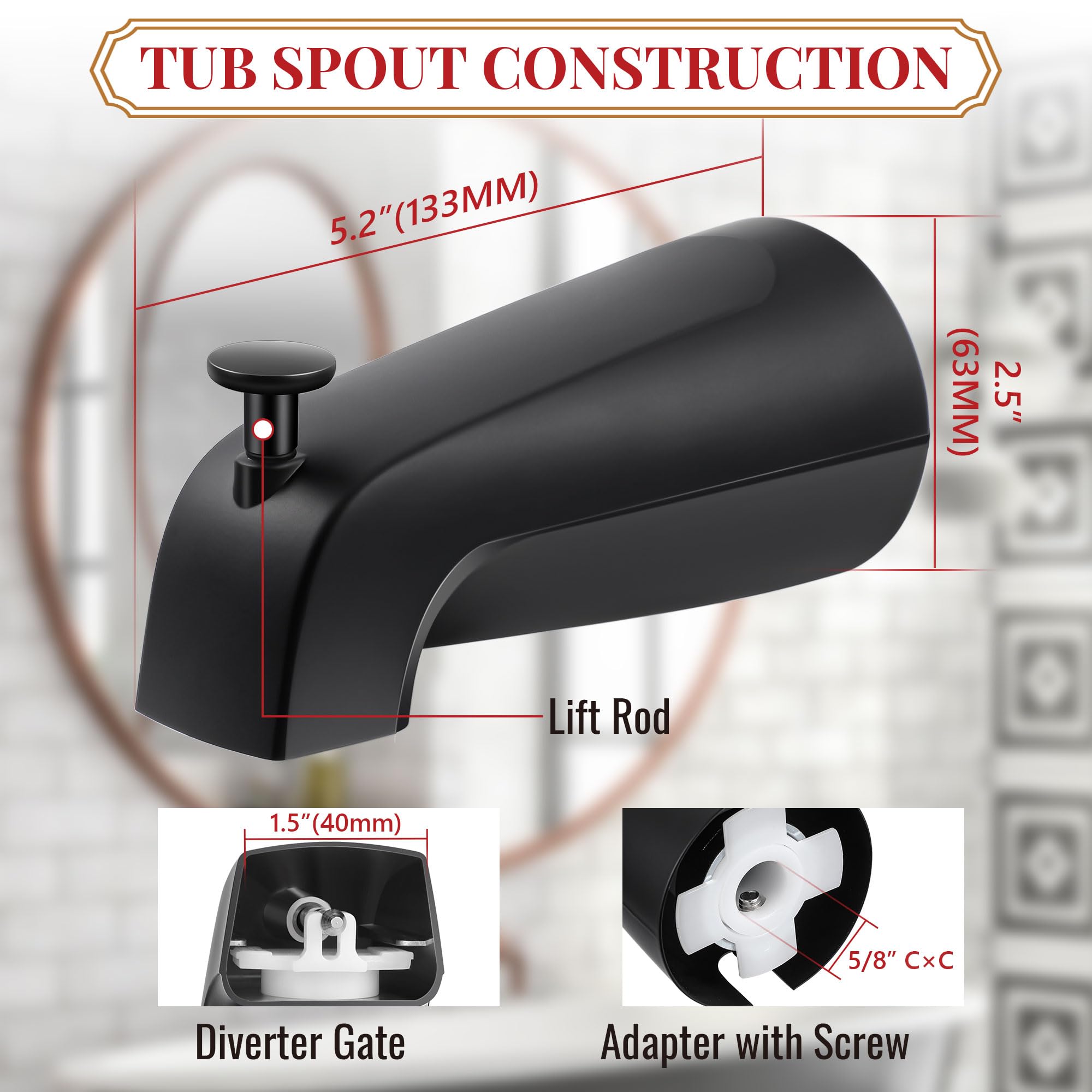 Enhon Slip on Tub Spout with Diverter, Compatible with American Standard 8888026.002 Tub Spout, Bathroom Bathtub Faucet, Fits 1/2 Copper Water Tube(5/8 Dia), 5/32 Hex Wrench(Brushed Nickel,1)