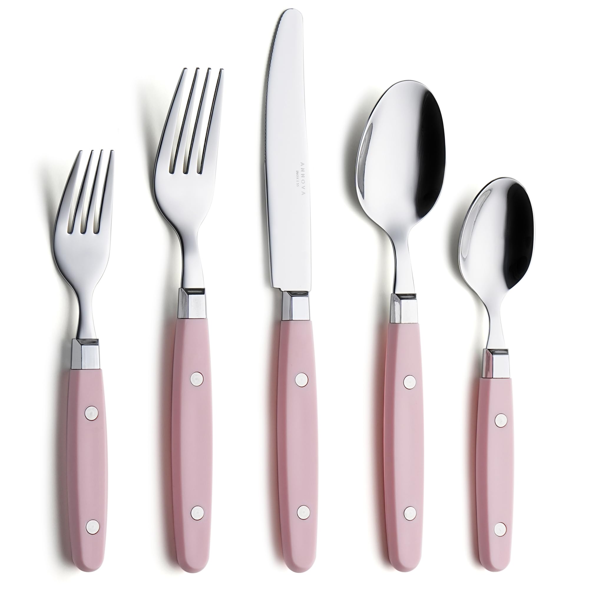 ANNOVA Silverware Set, Retro/Rivet Colorful Stainless Steel Tableware Kitchen Flatware Set Utensils, Includes Dinner Knives, Forks, Spoons, Salad Forks & Dessert Spoons (Brown, 20 Pieces)