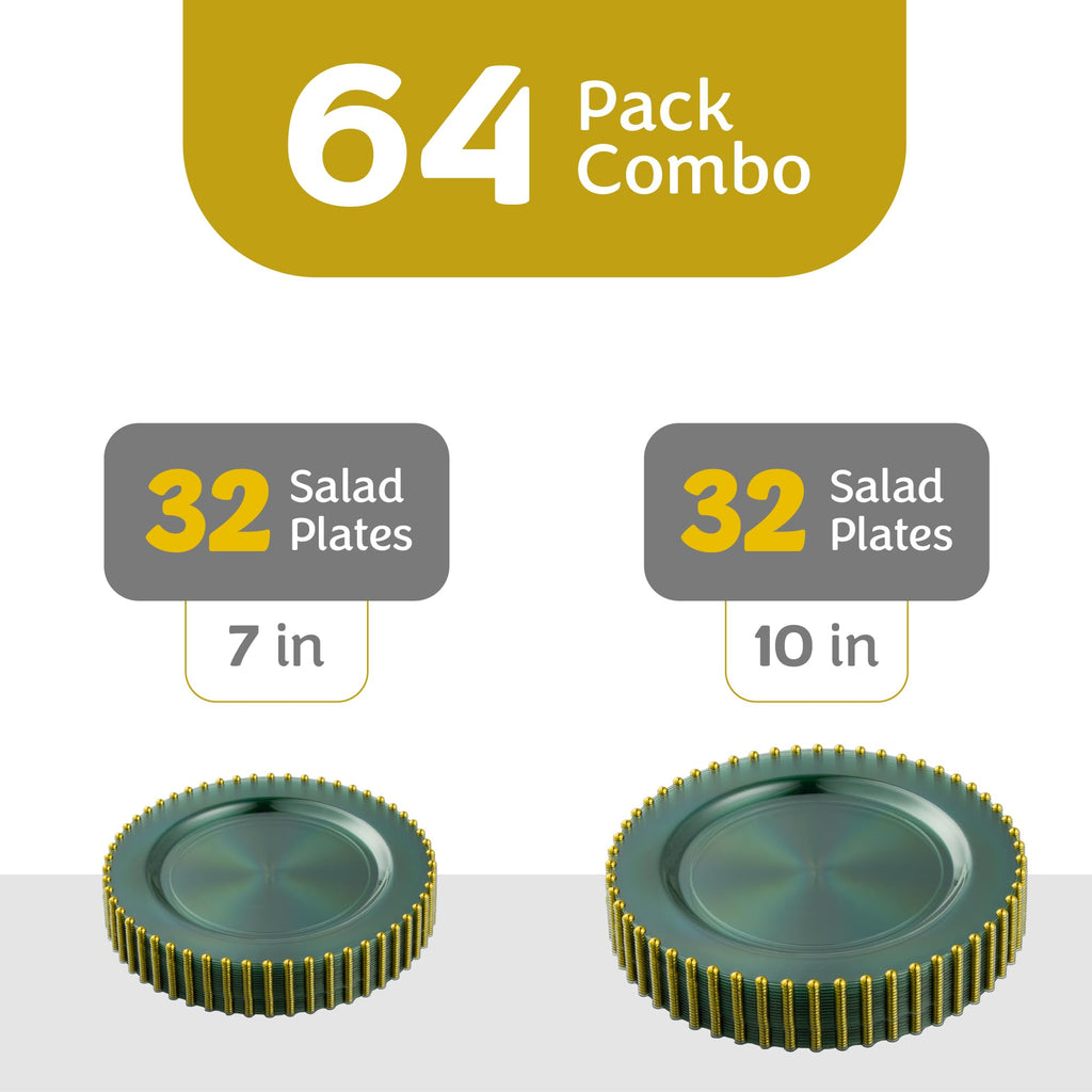 PLASTICPRO 32 Piece Combo Plastic Dinner Plates Disposable Plastic Fancy Heavy Duty Party Dishes 7 inch and 10 inch, Black and Gold Beaded