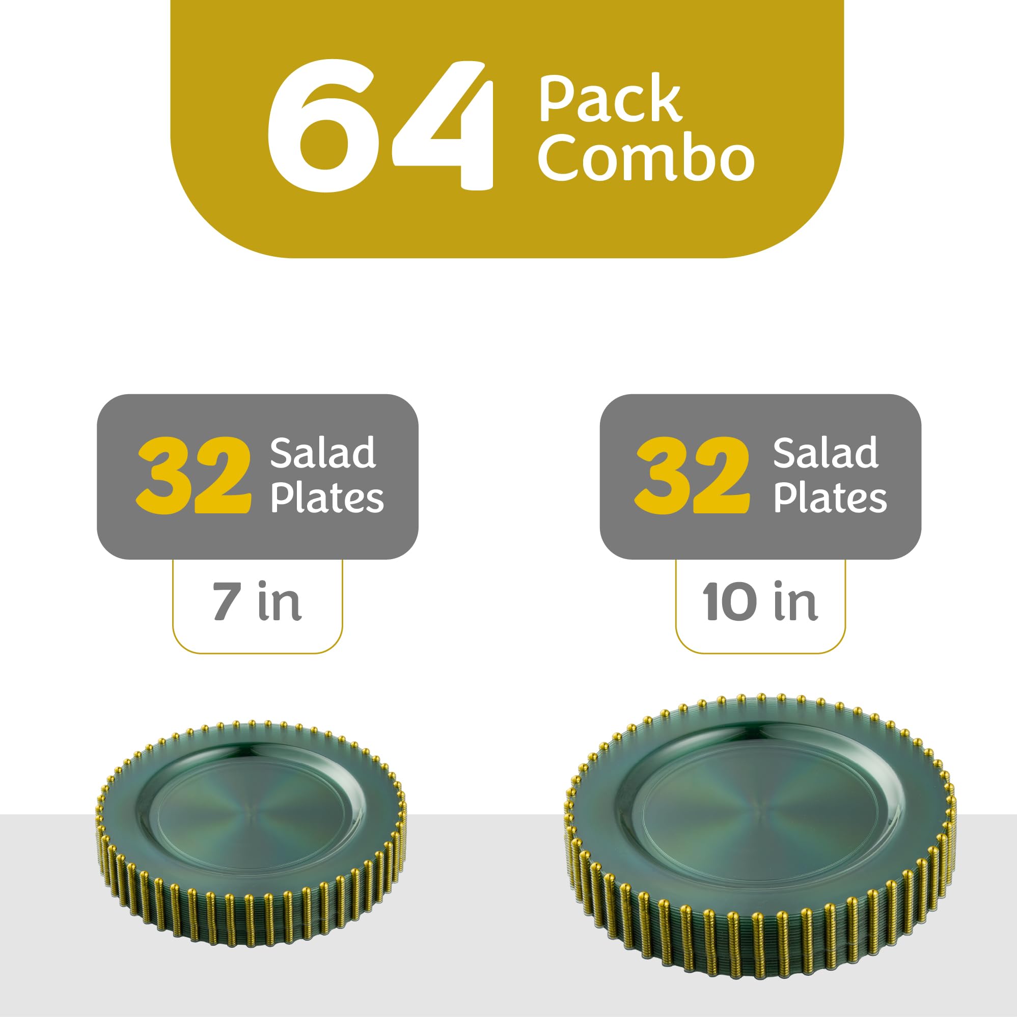 PLASTICPRO 32 Piece Combo Plastic Dinner Plates Disposable Plastic Fancy Heavy Duty Party Dishes 7 inch and 10 inch, Black and Gold Beaded