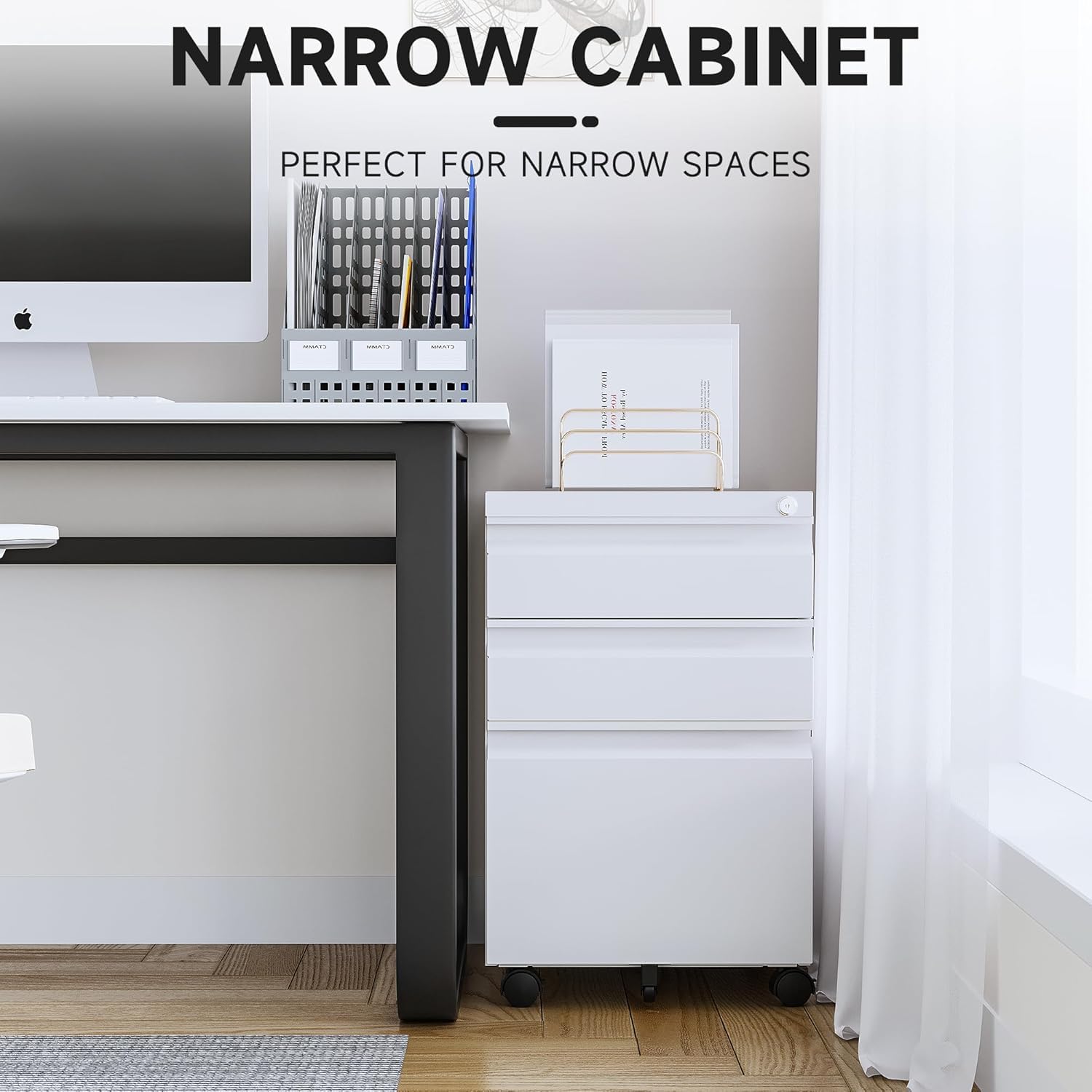 Letaya 3 Drawer Mobile File Cabinet with Lock,Under Desk Metal Small Filing Cabinets for Home Office Organizer Letters/Legal/A4(Fully Assembled Except Wheels-Black)