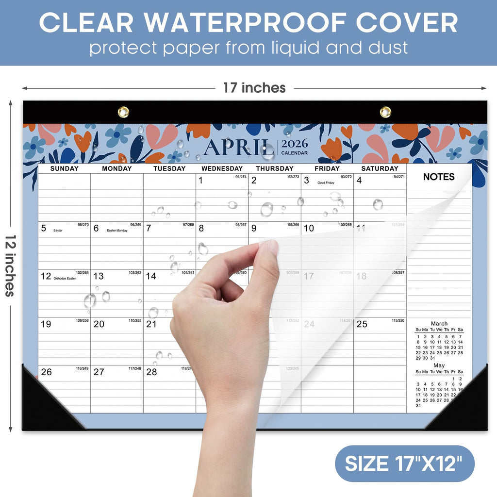 Desk Calendar 2026-2027, 21-Month Calendar Runs Until June 2027, Large 17" x 12" Monthly Desktop & Wall Calendar for Home & Office - Floral