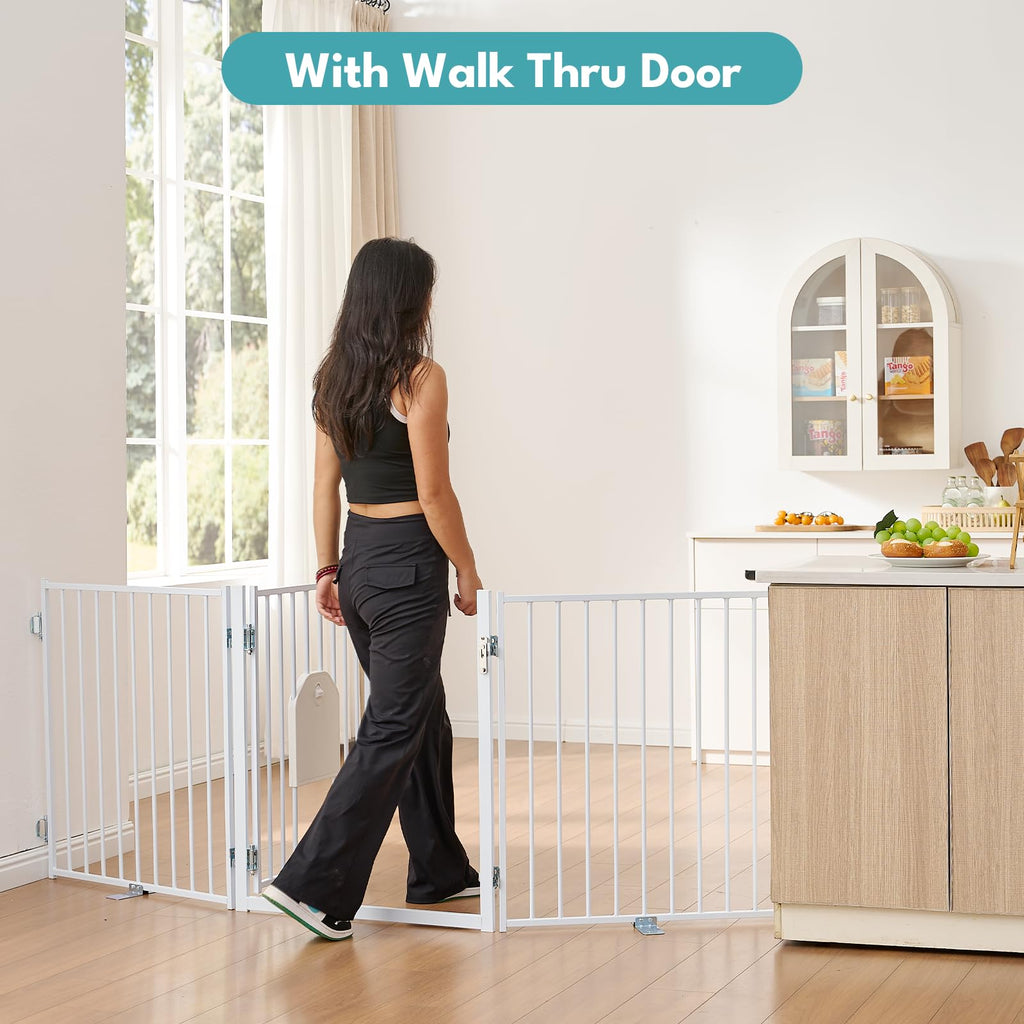 No Pawblems Free Standing Dog Gate, 30" Tall Foldable Dog Fence for Indoor, Up to 52 Inch Extra Wide Puppy Gate Extension for Stairs, Hallways, Doorways, Deck, Yard (White, 2 Panels)
