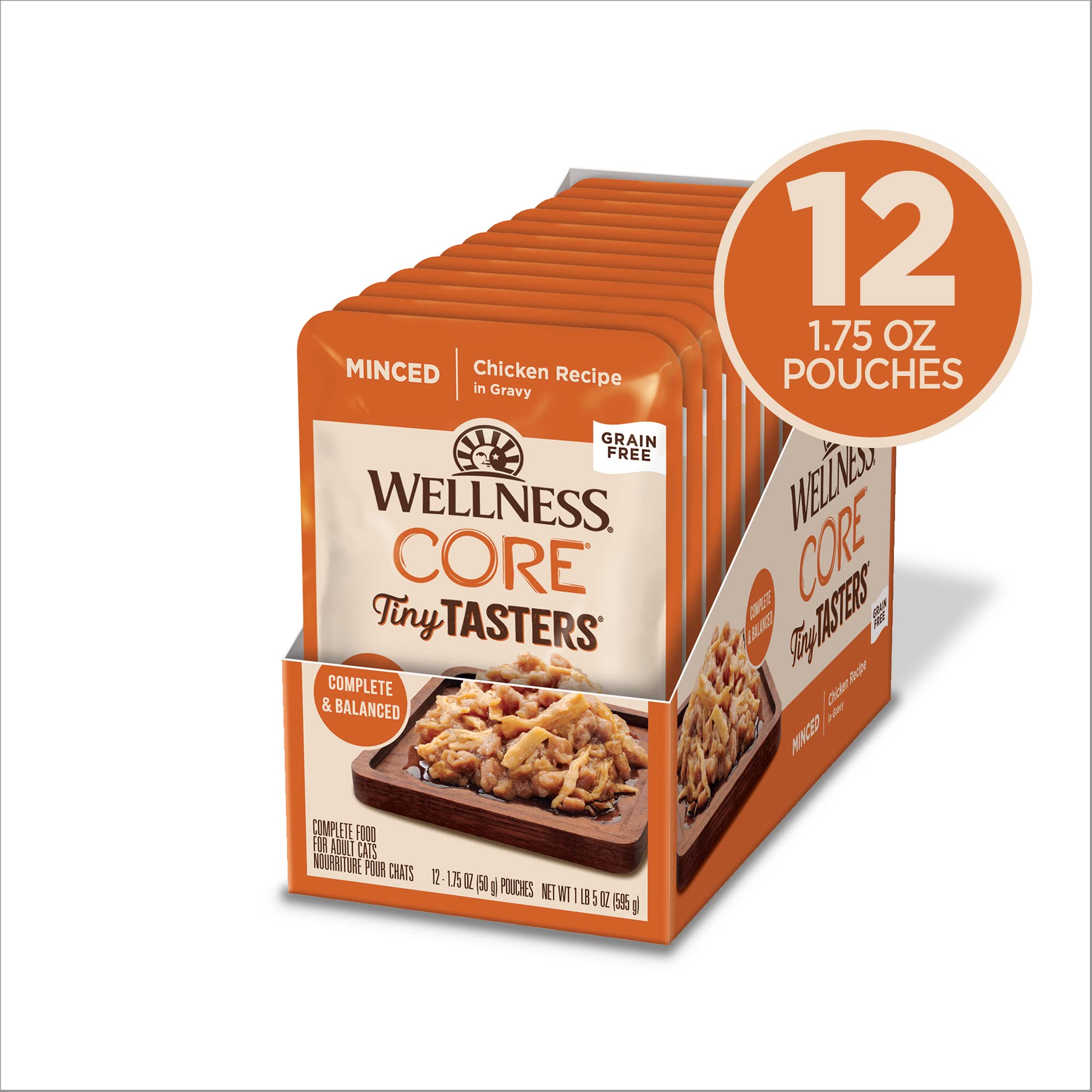 Wellness CORE Tiny Tasters Pate Adult Wet Cat Food, Natural, Protein Rich, Grain Free, Chicken Recipe, 1.75 oz, Pack of 12 Pouches