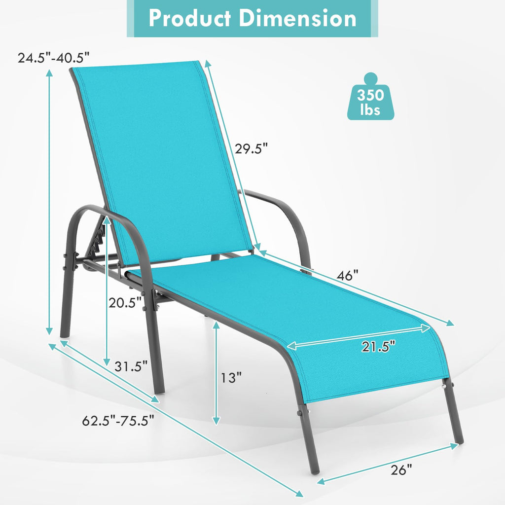 Giantex Patio Lounge Chair, Outdoor Chaise Lounge with 5 Adjustable Backrest, Sturdy Steel Frame, Sunbathing Recliner, Beach Chair, Tanning Chair for Outside, Yard, Balcony, Pool Chairs, Black