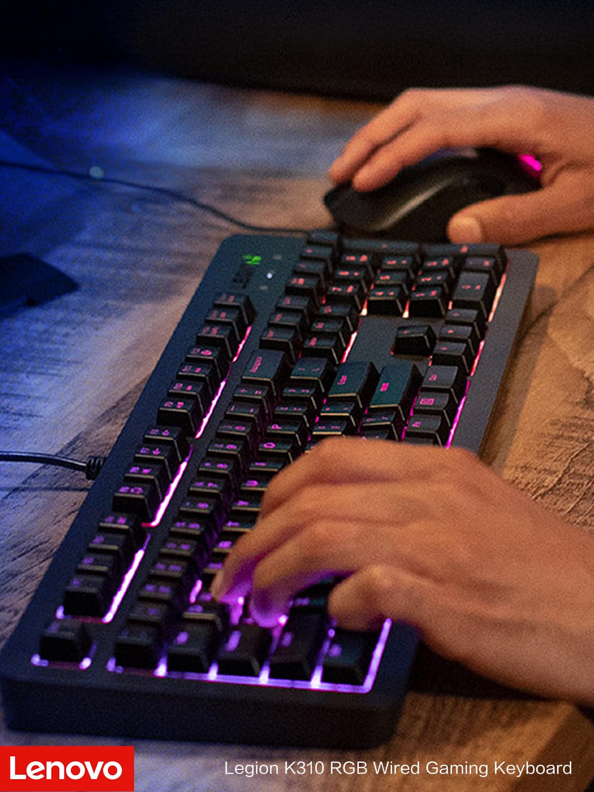 Lenovo Legion KM310 RGB Wired Gaming Keyboard & Mouse Combo - K310 Keyboard w/Silent Operation & Compact Water-Resistant Design - M300S Mouse with 8000 Adjustable DPI, 220 IPS, 6 Programmable Buttons