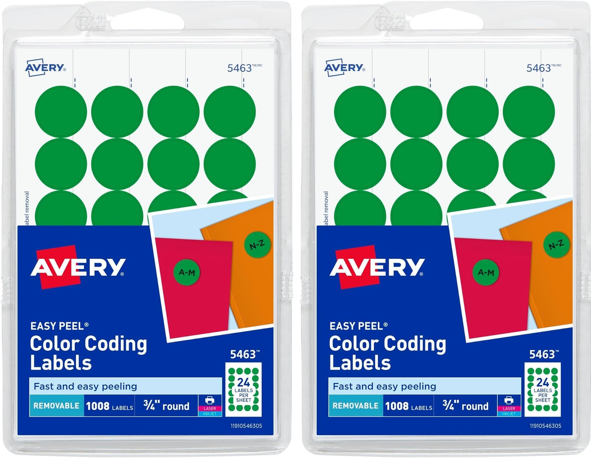 Avery Print/Write Self-Adhesive Removable Labels, 0.75 Inch Diameter, Green, 1008 per Pack (5463)