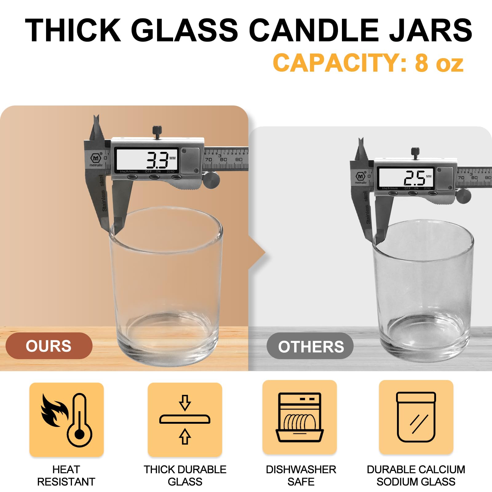 SHOWIN 10 OZ Thick Candle Jars for Making Candles 15 Pcs, Empty Jars with Wood Lids for Candle Making, Sample Container, Inner Black