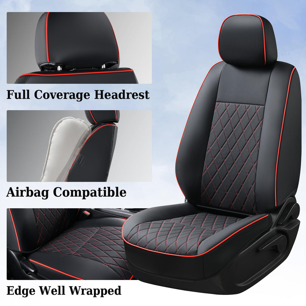 Coverado Tacoma Seat Covers, Car Seat Covers Front Seats, Leather Seat Covers for Cars Car Seat Protector Cushion Tacoma Accessories Custom Fit 2005-2023 Toyota Tacoma Double/Crew Cab(Black)