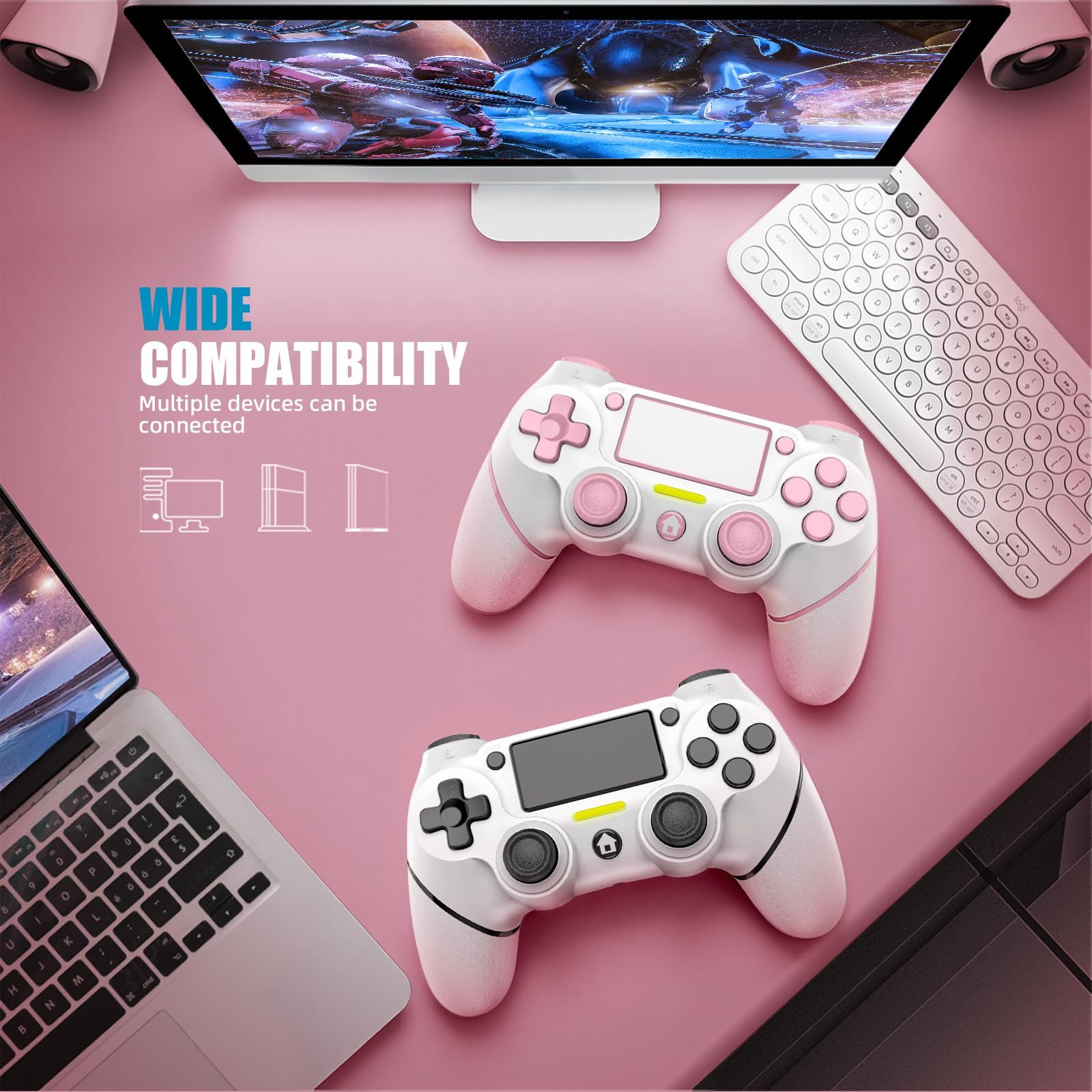 AceGamer 2 Pack for PS4 Controller, Wireless Controller for PS4/Pro/Slim/PC, with Non-Slip Grip of Both Sides and USB-C Cable! (Black and White)