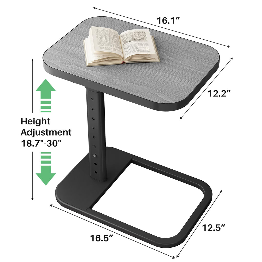 Kitstorack TV Tray Table, Adjustable Height & Rounded Metal Corners, Snack Table for Couch, Sofa, Bed, Chair, Living Room, C Shaped End Side Table for Eating, Dinner or Laptop, Small Spaces, Black