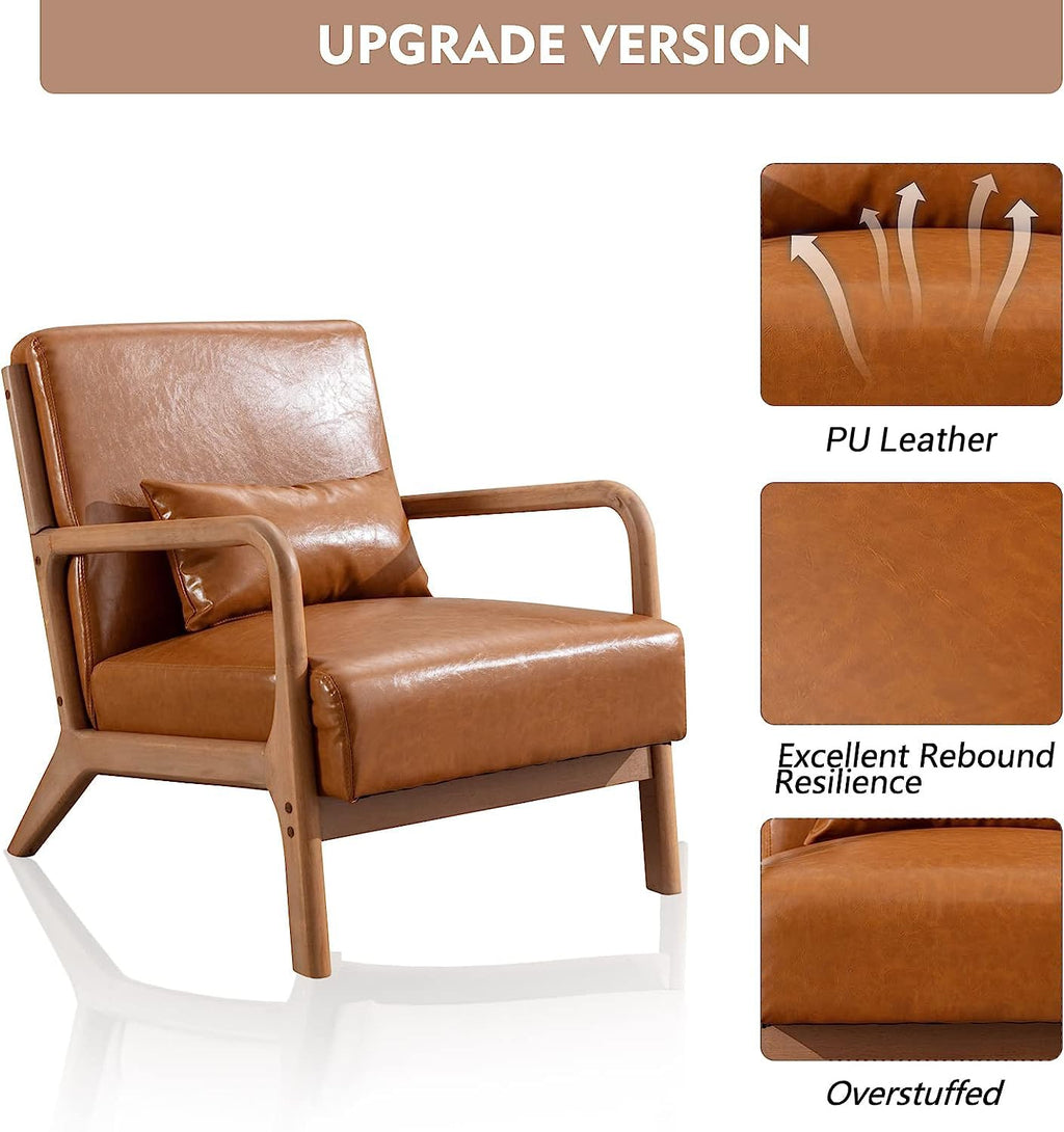 ANJ Mid Century Modern Accent Chair, Comfy Fabric Living Room Chairs with Solid Wood Frame, Lounge Reading Armchair, Easy Assembly, Beige