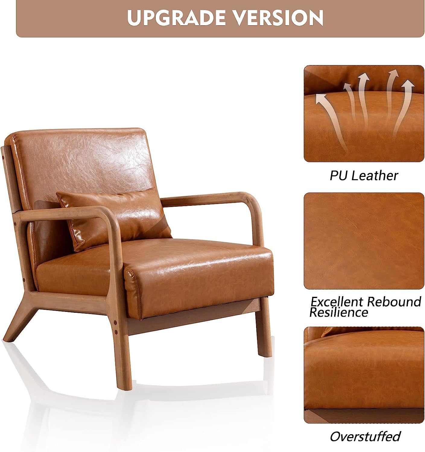 ANJ Mid Century Modern Accent Chair, Comfy Fabric Living Room Chairs with Solid Wood Frame, Lounge Reading Armchair, Easy Assembly, Beige