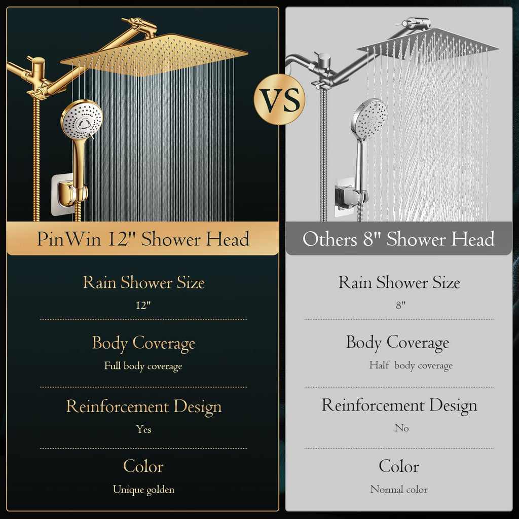 Shower Head Combo(Brushed Nickel),8 Inch High Pressure Rain Shower Head with 11 Inch Adjustable Extension Arm and 5 Settings Handheld Shower Head Combo,Powerful Shower Spray Against Low Pressure Water
