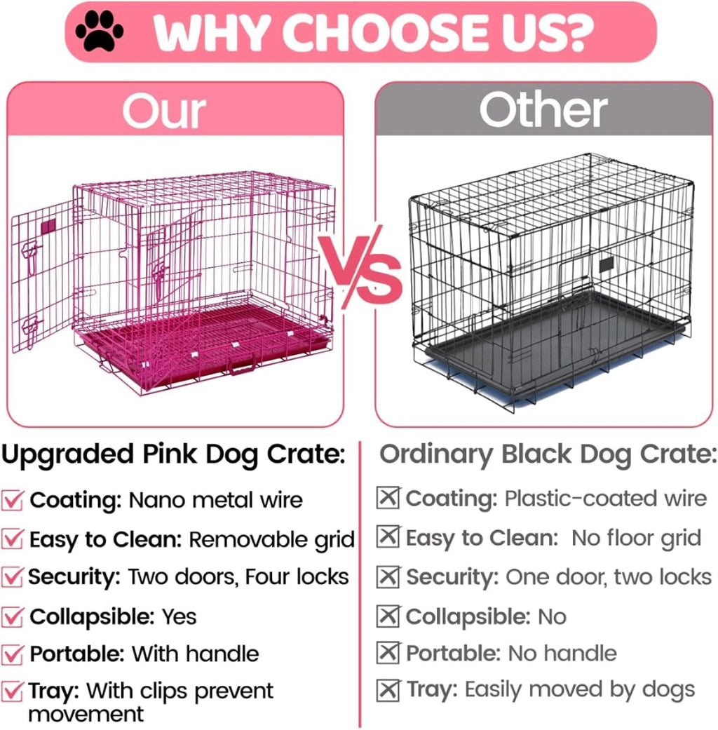 HOMEY PET 24" Gold Color Folding Design Dog Crate Puppy Ertra Small Breed Dog Kennels with Removable Floor Grid and Pull Out Tray, Dog Cage Copper Gold Finish