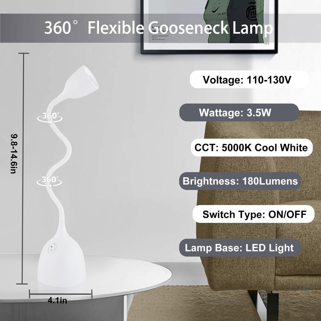 EJIAXIN Gooseneck Desk Lamp 360° LED Flexible Reading Light Small Desk Lamps for Small Spaces Home Office Bedroom College Dorm Desk Bookshelf Nightstand Table Lamp (Purple)