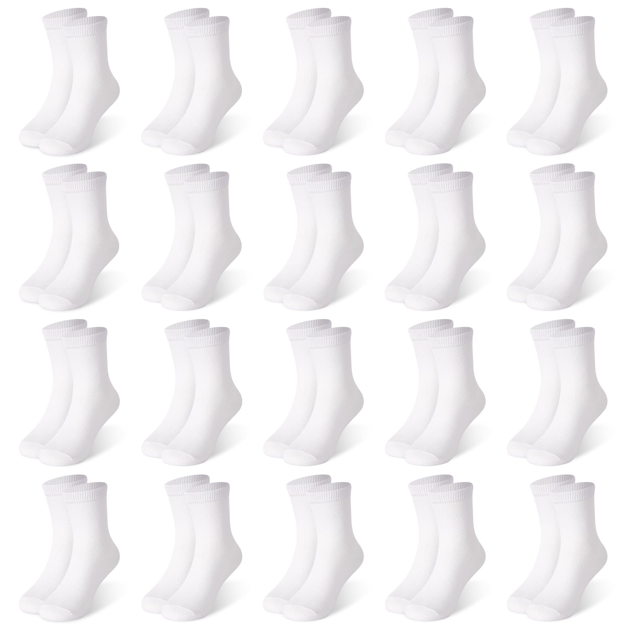 ZERULETS 20 Pairs Toddler Kids Crew Socks - Boys Girls Athletic Mid Calf Cut for School, 1-13 Years