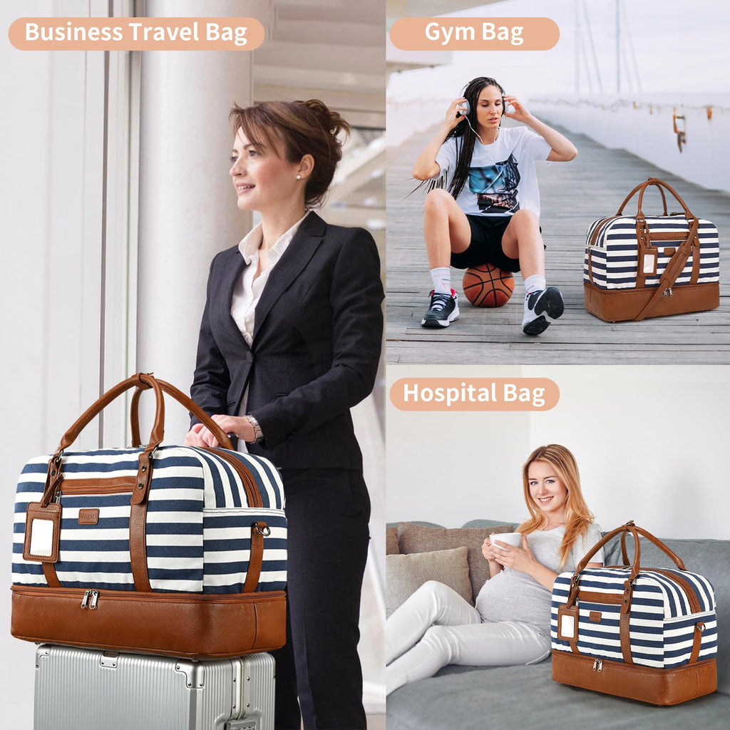 Wogarl 4PCS Weekender Bags for Women Large Overnight Weekend Travel Duffel Carry on Shoulder with Shoe Compartment Canvas Toiletry Bag for Travel Business Gym