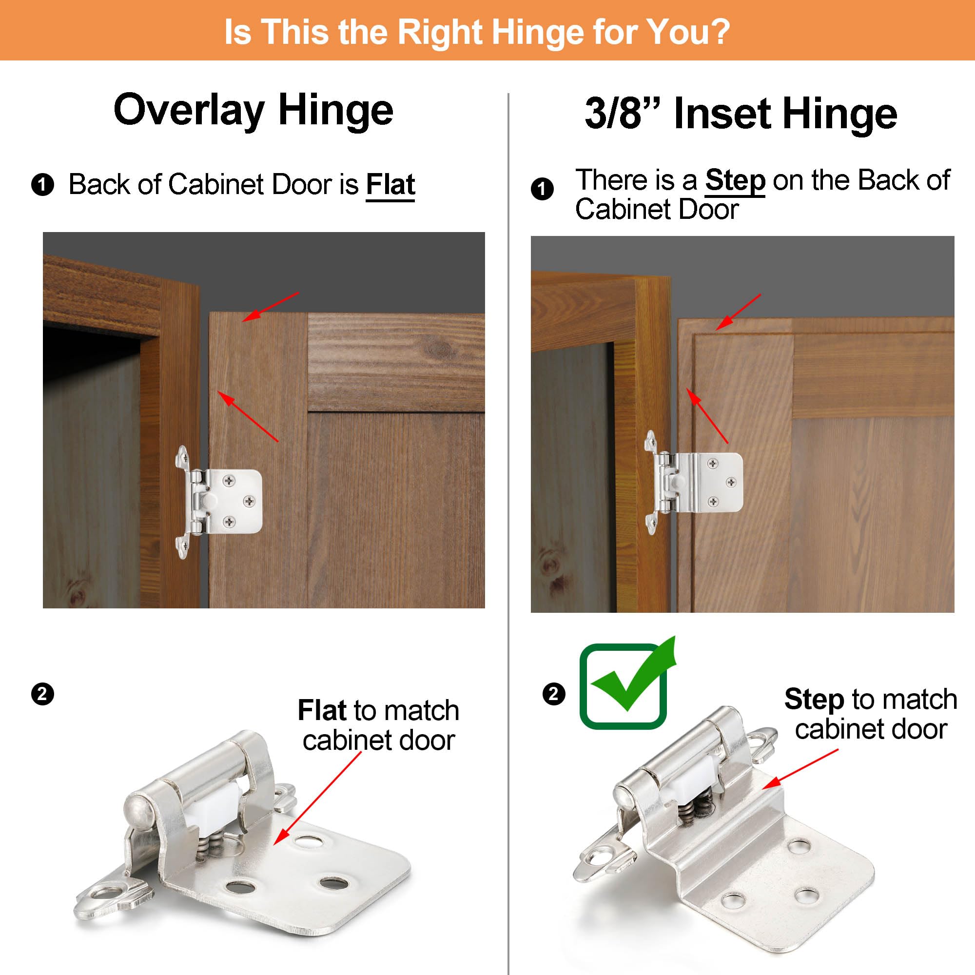 4 Pack (2 Pairs) Antique Brass Self Closing Cabinet Hinges for Kitchen Cabinet Door, 1/2" Overlay (Variable) Semi Concealed Kitchen Cabinet Hinges