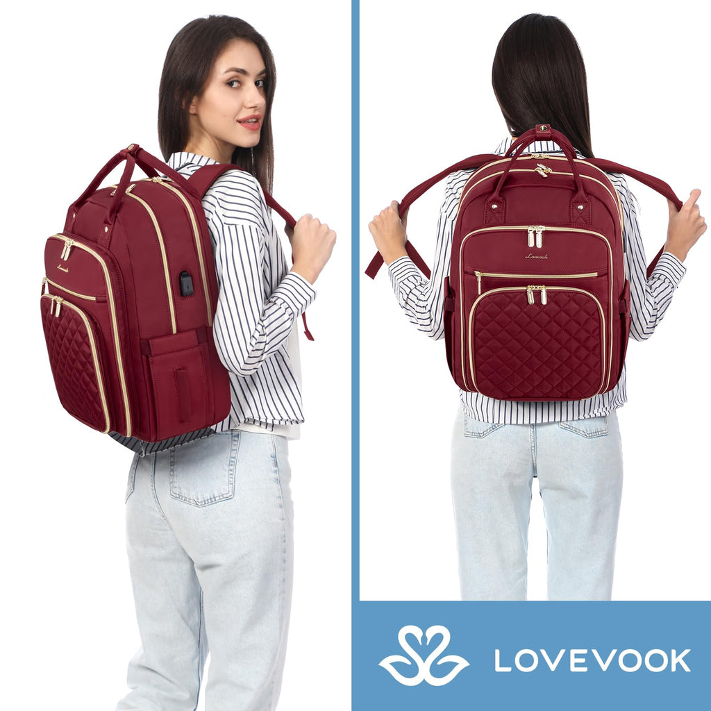 LOVEVOOK Laptop Backpack for Women, Water Resistant Travel Work Backpacks Purse College Business Teacher Nurse Computer bag with USB Charging Port