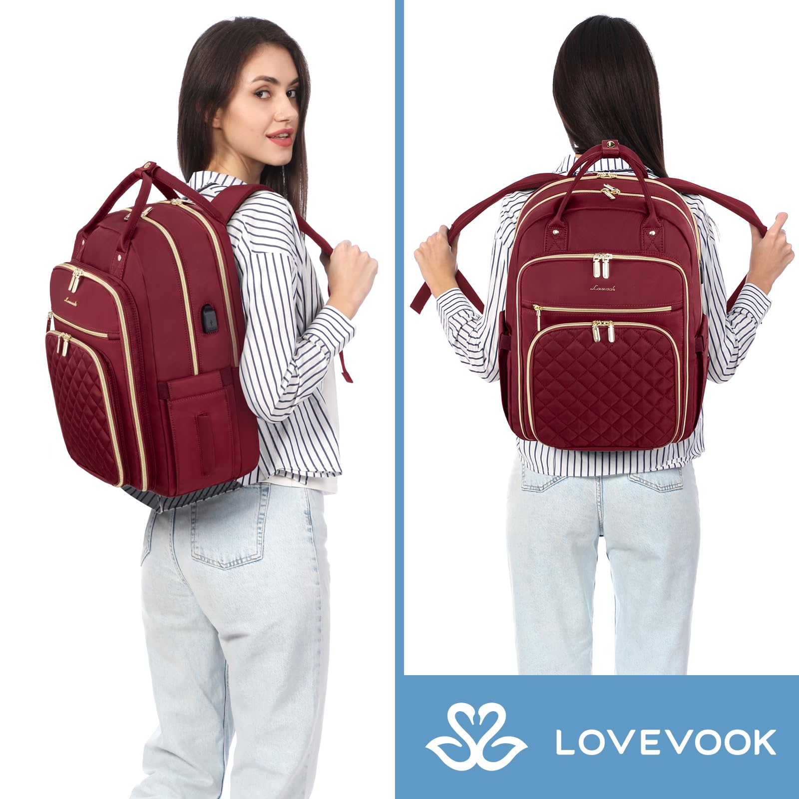 LOVEVOOK Laptop Backpack for Women, Water Resistant Travel Work Backpacks Purse College Business Teacher Nurse Computer bag with USB Charging Port