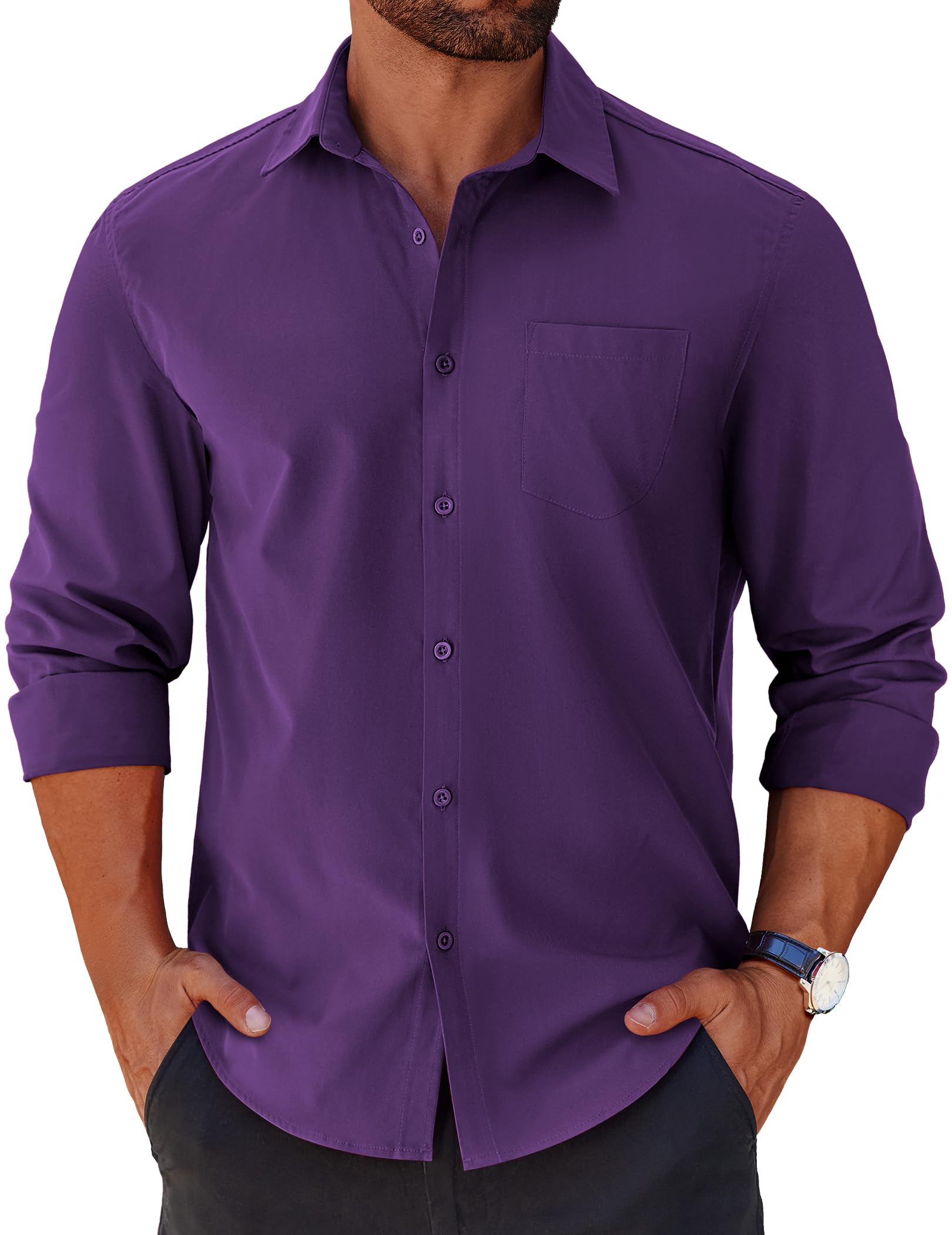 COOFANDY Mens Long Sleeve Button Down Shirts Casual Untucked Shirts for Men Dress Shirts Beach Wedding Shirts