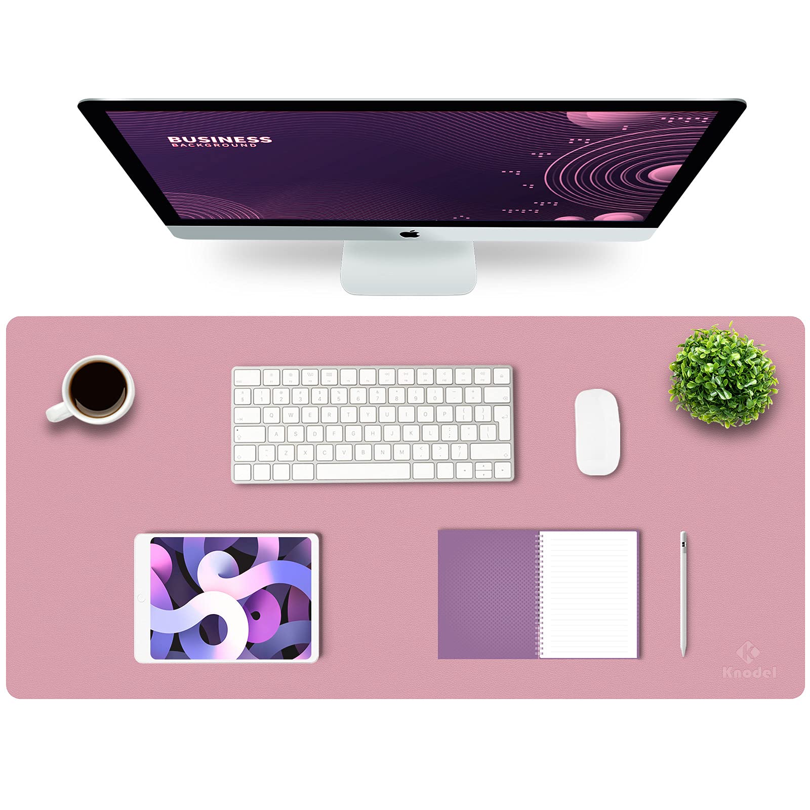 K KNODEL Small Office Leather Desk Mat, Mouse and Keyboard Pad, Computer and Laptop Mat, Desktop Protector and Cover, Writing Pad and Blotter (23.6"x13.8", Black)