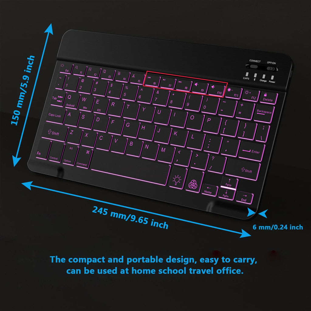 Backlit Bluetooth Keyboard Small Portable Wireless Keyboard Rechargeable Illuminated for Android Samsung Tablet Cell Phone Smartphone iPad A16 11th 10th Generation iPad Pro Air Mini iPhone (Black)
