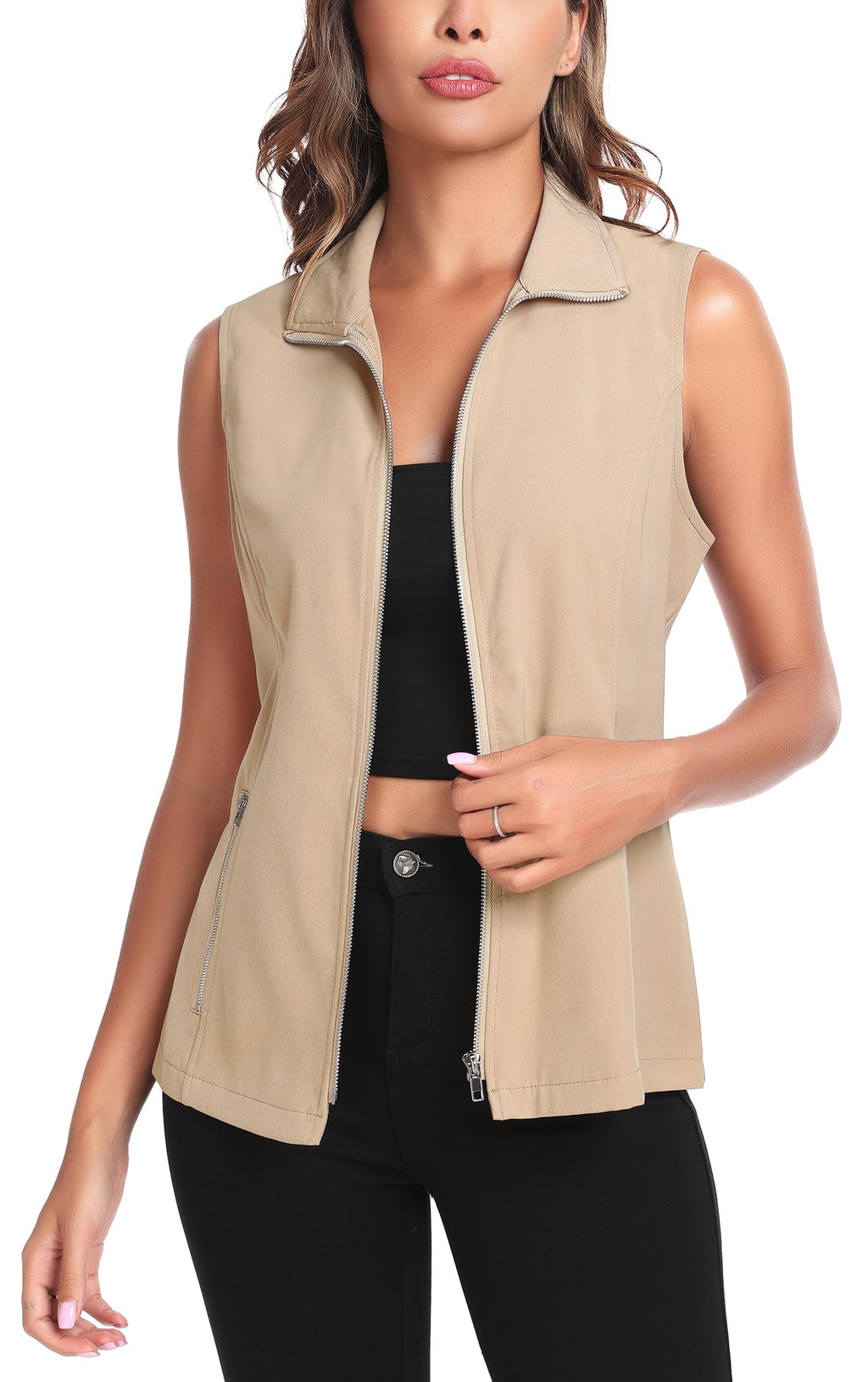 MISS MOLY Women's Lightweight Vest Casual Zip Up Utility Vest Hiking Golf Sleeveless Jackets with Pockets