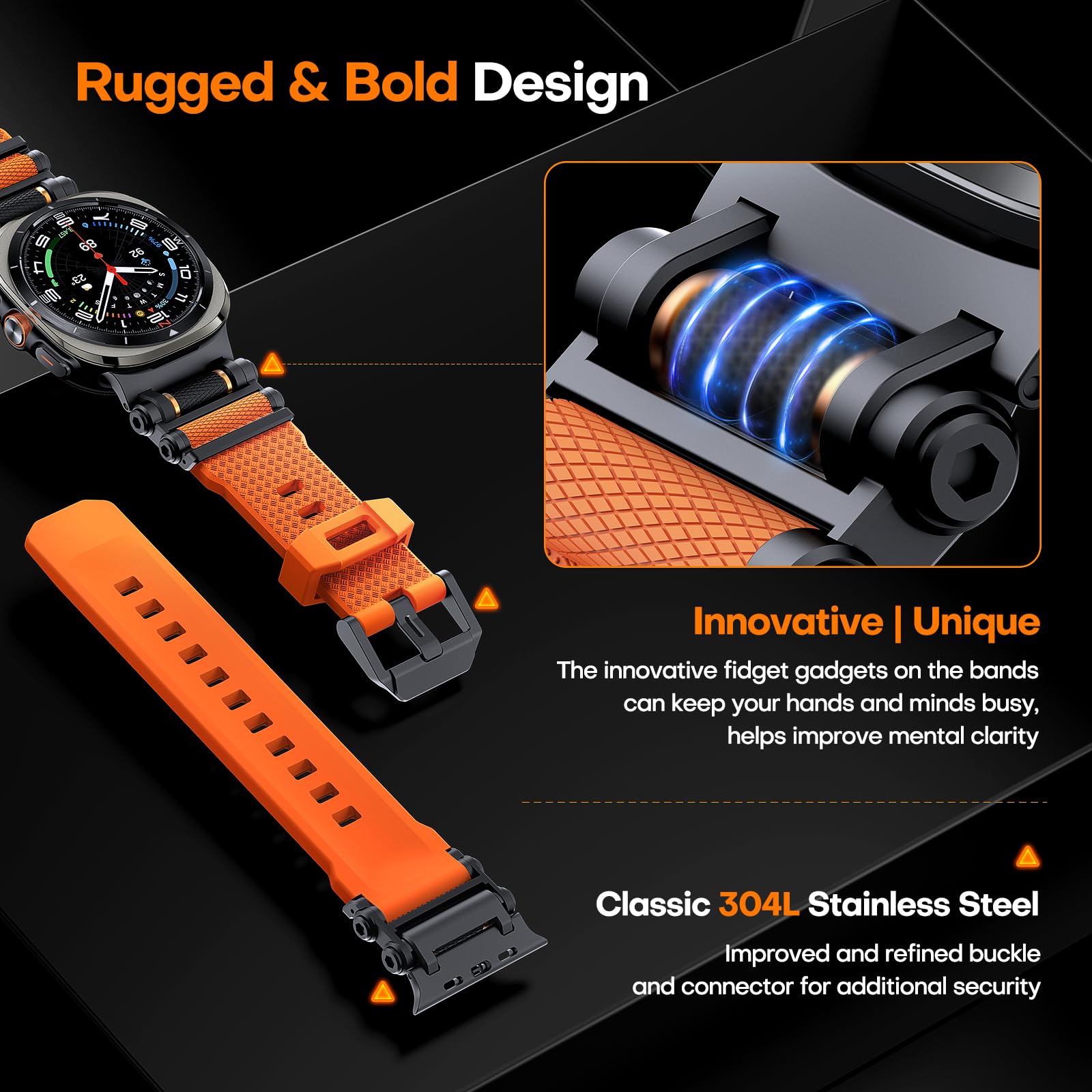 TAURI Nylon for Apple Watch Bands SE/Series 9/8/7/6/5/4 44/45mm, Rugged Nylon Braided Strap & Stainless Steel Connector – iWatch 44mm/45mm Adjustable Woven Band for Men Women, All Black