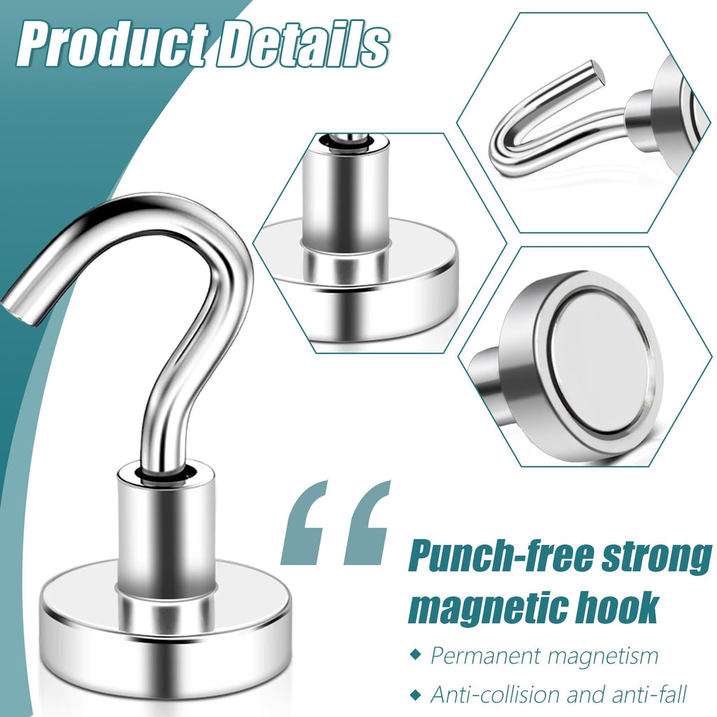 MAGXCENE 50 Pcs Magnetic Hooks Heavy Duty, 3 Different Size Strong Rare Earth Magnet Hooks for Hanging, Refrigerator, Neodymium Magnets with Hooks for Grill Kitchen Tool Storage
